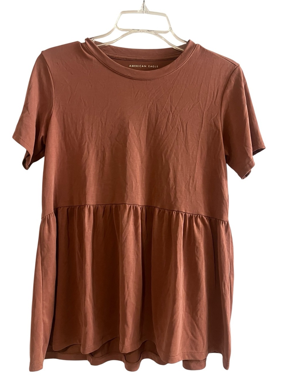 American Eagle Peplum Modal Blend T-shirt XS Rust Brown